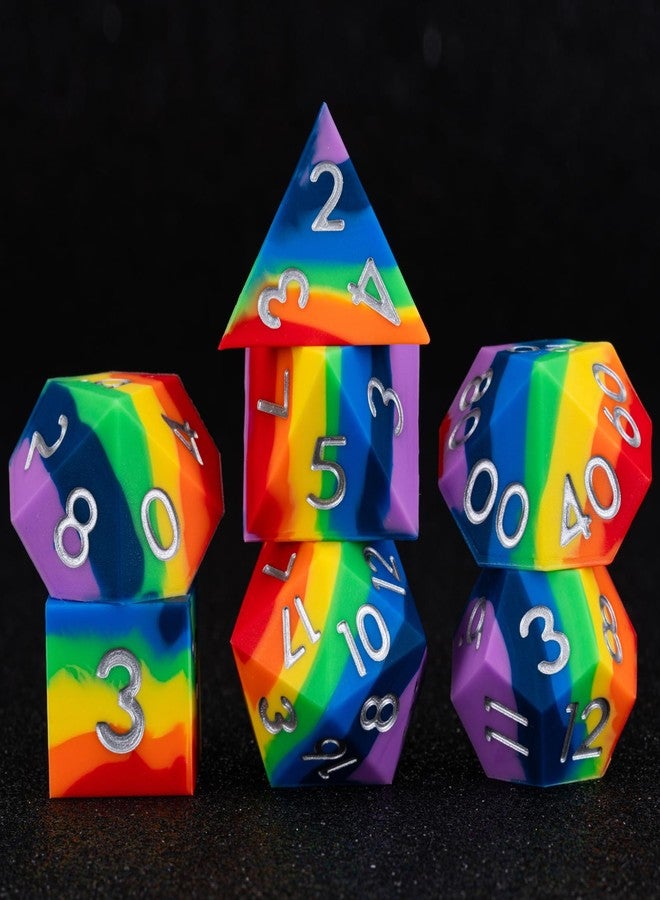 weyano Sharp Edge Silicone Rubber Poly DND Dice Set D&D Polyhedral Dice 7pcs (D4, D6, D8, D10, D12, D20, D%) for Dungeons and Dragons, RPG, MTG for Ages 15 and Up - Image 1
